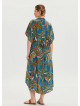V Neck Gathered Detailed Petrol Floral Dress 4534